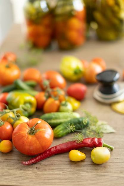 Preservation of tomatoes and cucumbers, the harvest is salted in jars