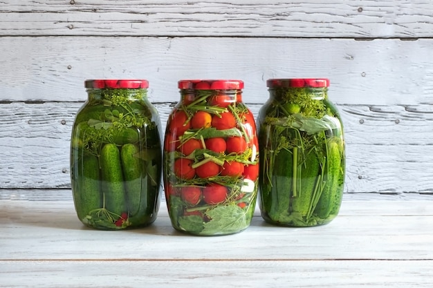 Preservation of tomatoes and cucumbers in jars