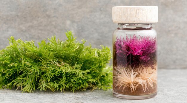 Photo preserved botanical specimen in glass jar