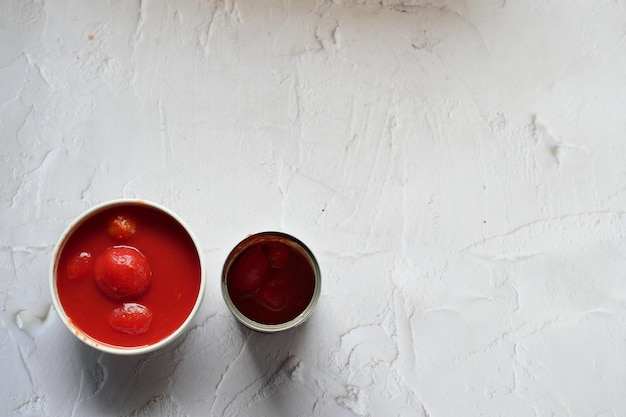 Preserved caned tomato in a bowl