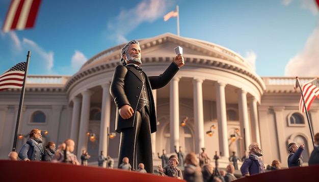 A president makes a major speech in front of the National Building