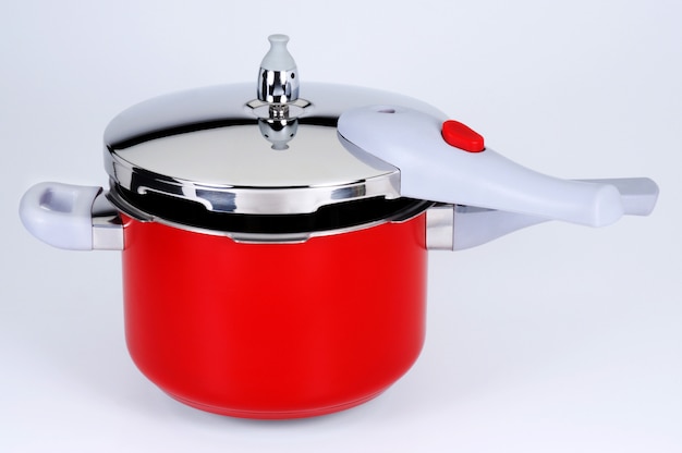 Pressure cooker side view red color