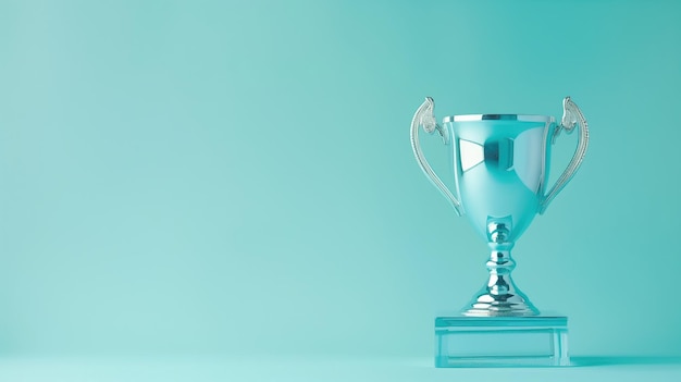 A prestigious silver trophy cup against a soft blue background symbolizes achievement and success