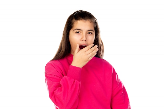 Preteen girl with pink sweatshirt