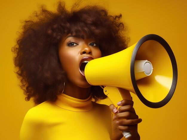 Pretty African American girl shouting into megaphone