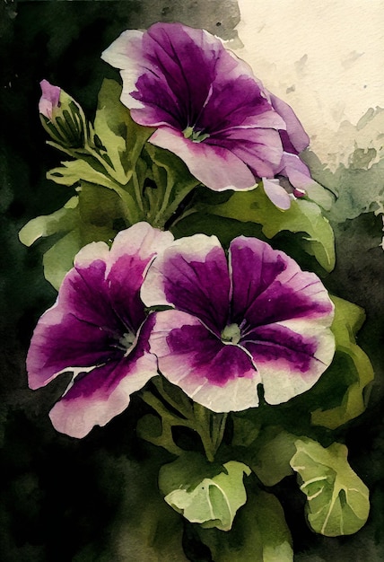 Pretty Blooming Petunias WAtercolor