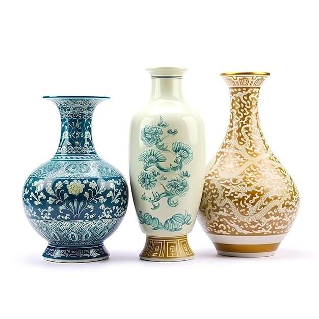 pretty Chinese Ceramic Vases isolated on white background