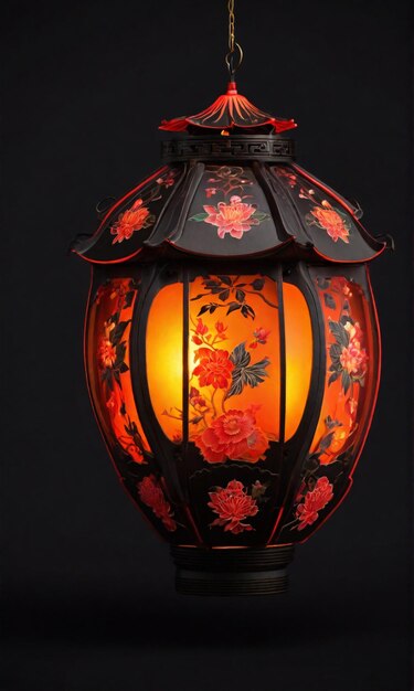 Photo pretty chinese glowing lantern in black background