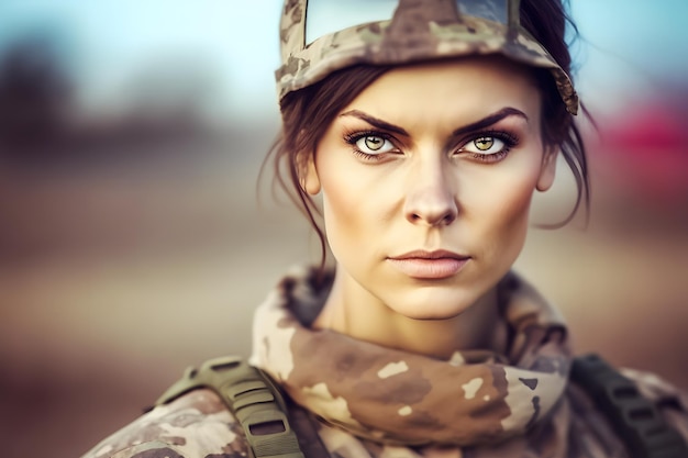 Pretty female soldier portrait neural network ai generated