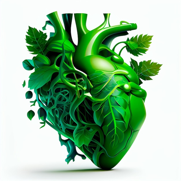 Pretty green heart illustration with isolated background