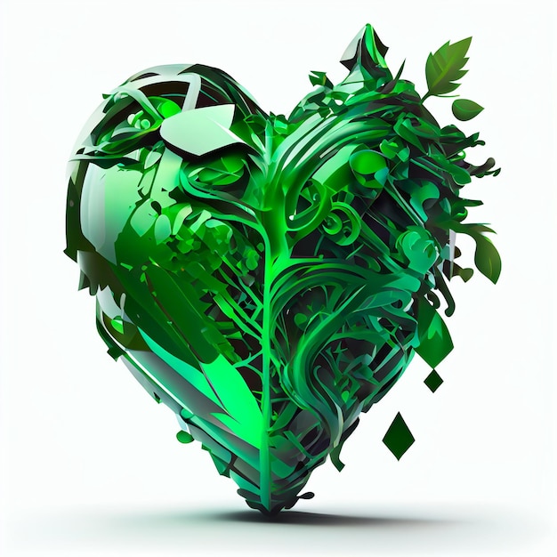 Pretty green heart illustration with isolated background