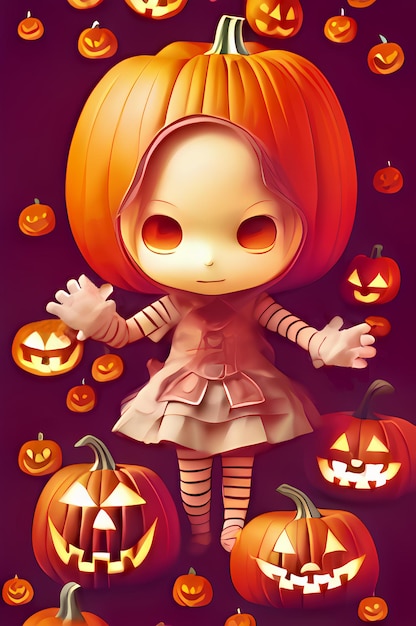 Pretty little pumpkin girl wearing a cute little a pumpkin hat for hallween