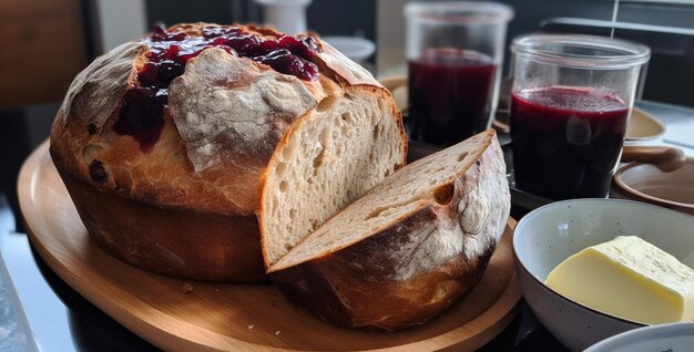 A pretty loaf of bread just out of the oven