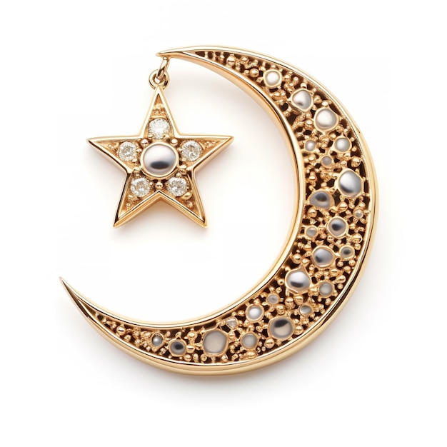 pretty moon and star shaped brooch isolated on white background