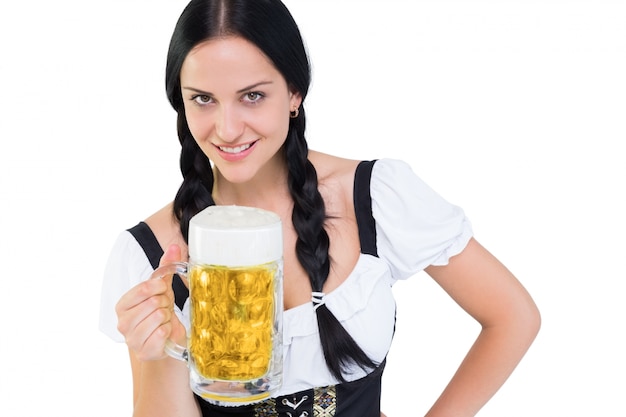 Pretty oktoberfest girl holding beer tankard