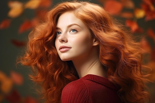 Pretty redhead woman in autumn season