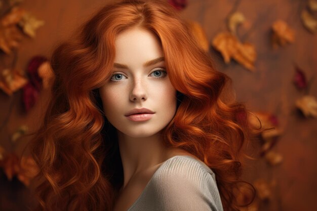 Pretty redhead woman in autumn season