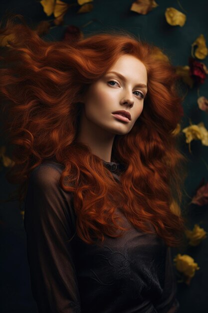 Pretty redhead woman in autumn season