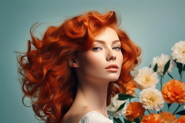 Pretty redhead woman in spring season