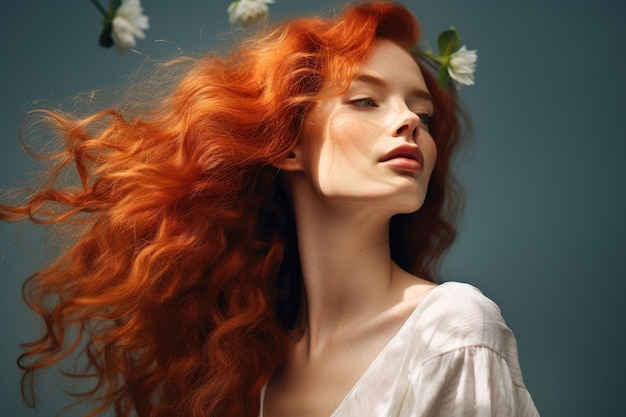 Pretty redhead woman in spring season