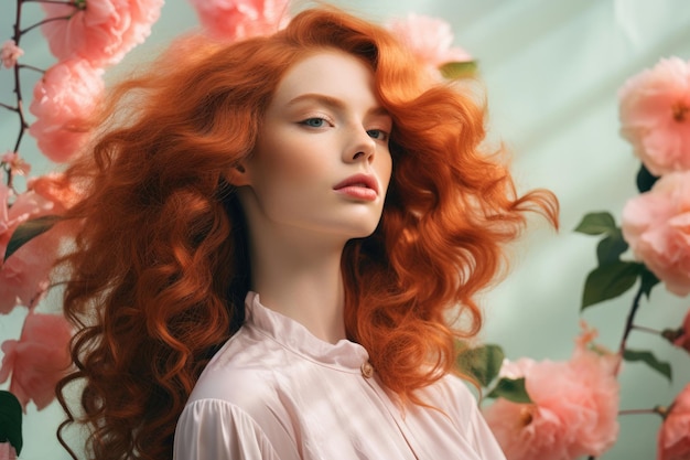 Pretty redhead woman in summer season