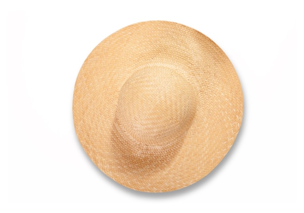 Pretty straw hat with ribbon and bow isolated