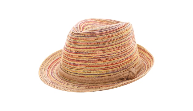 Pretty straw hat with ribbon and bow isolated