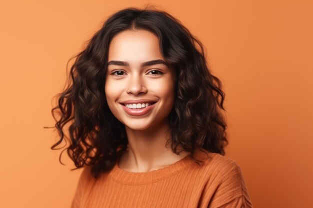 Pretty thin hispanic woman looking like a happy proud and satisfied