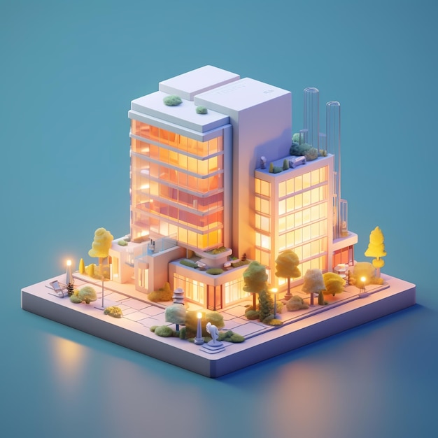 Pretty and Tiny cute isometric art isolated on soft Colorful background