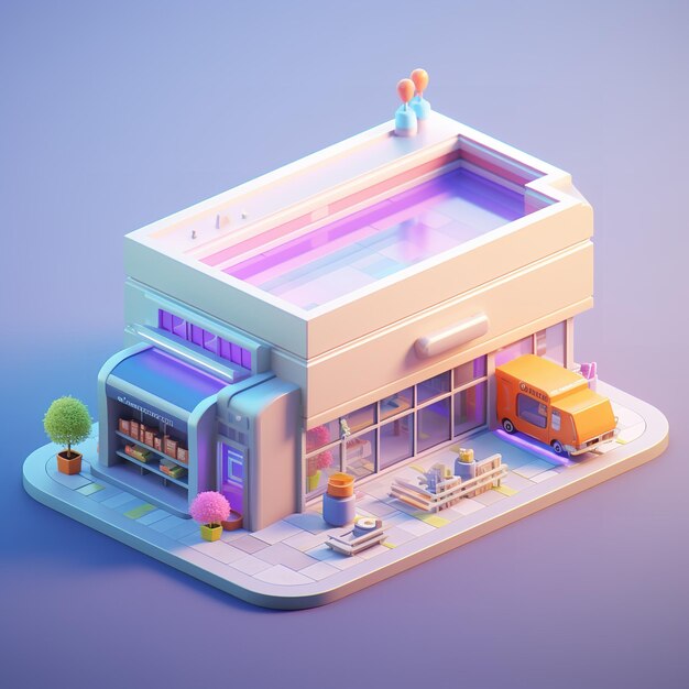 Pretty and Tiny cute isometric art isolated on soft Colorful background