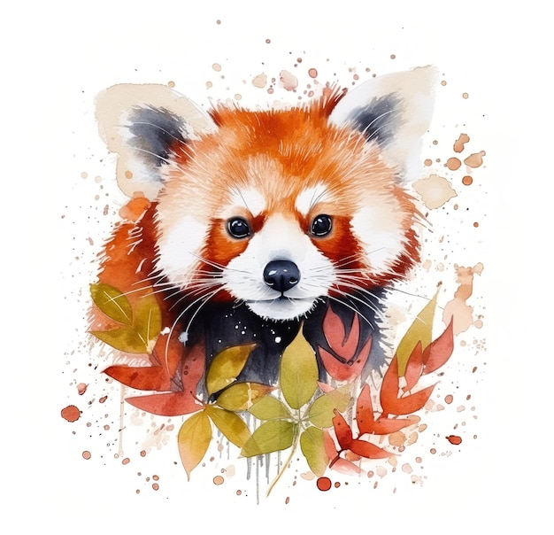 Pretty watercolor portrait of a cute red panda Generated ai