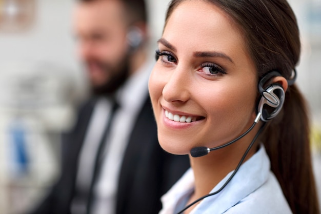 pretty woman in call center