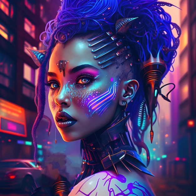 A pretty woman in cyberpunk style