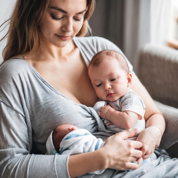 Pretty woman holding a newborn baby in her arms