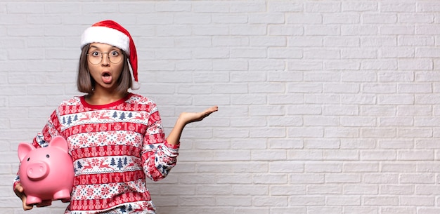 Pretty woman with santa hat