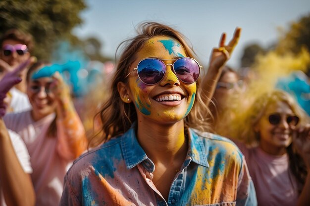 pretty young girl happy smile holi celebration for the Indian festival holi