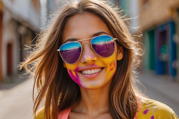 pretty young girl happy smile holi celebration for the Indian festival holi