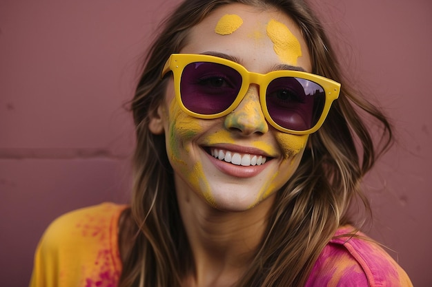 pretty young girl happy smile holi celebration for the Indian festival holi