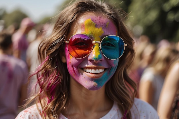 pretty young girl happy smile holi celebration for the Indian festival holi