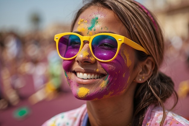 pretty young girl happy smile holi celebration for the Indian festival holi