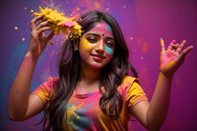 pretty young girl happy smile holi celebration for the Indian festival holi