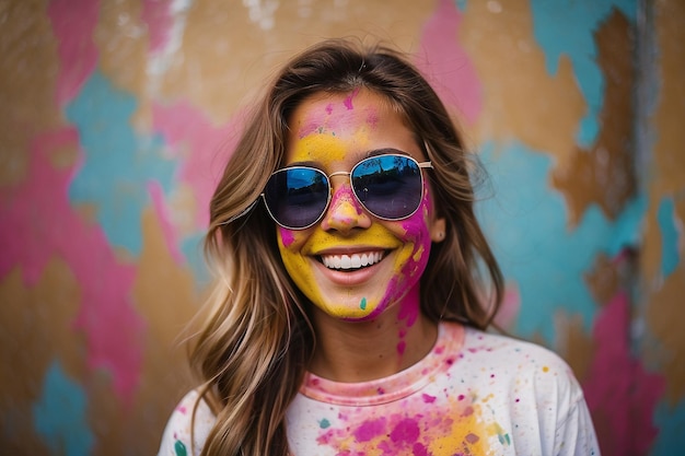 pretty young girl happy smile holi celebration for the Indian festival holi