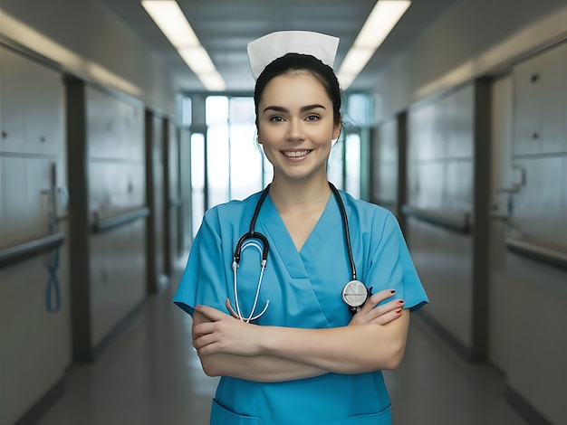 Pretty Young Nurse With Arms Crossed