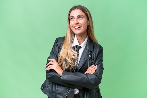 Pretty Young Uruguayan woman over isolated background