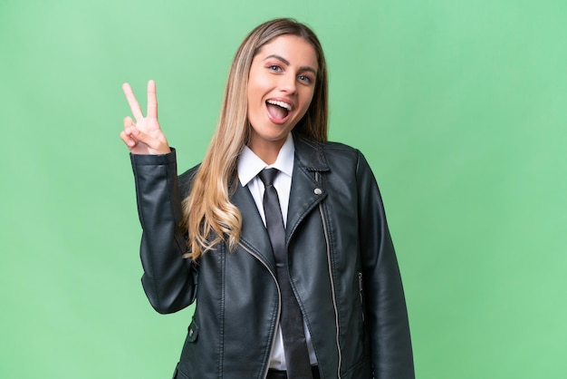 Pretty Young Uruguayan woman over isolated background