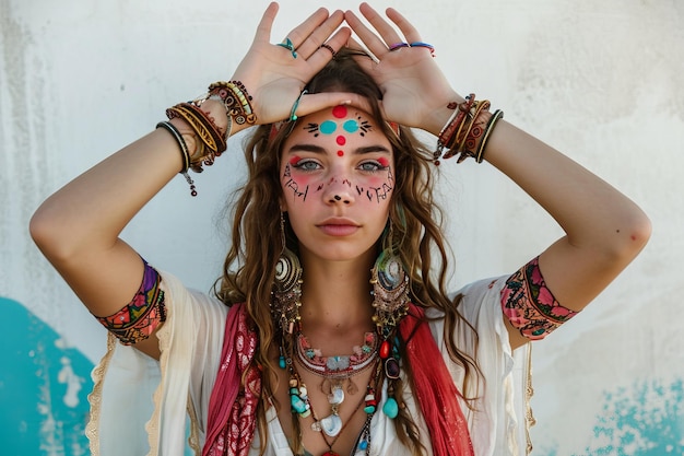 Photo pretty young woman bohemian hands with accessories photo on white isolated background ar 32 v 6 job