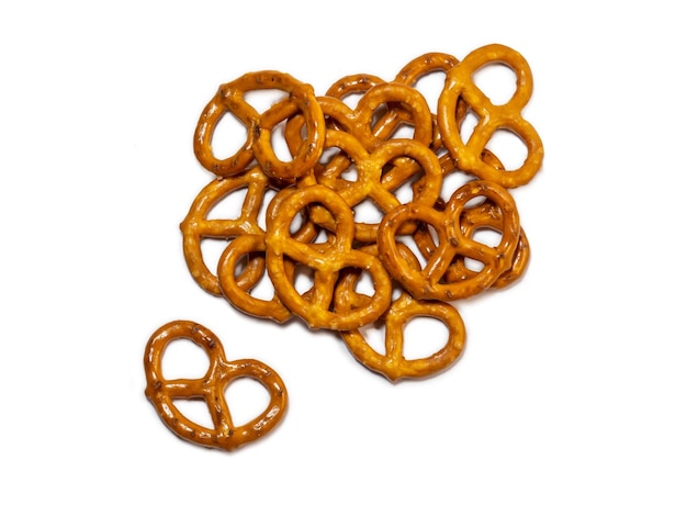 Pretzels with salt on a white background Flour products