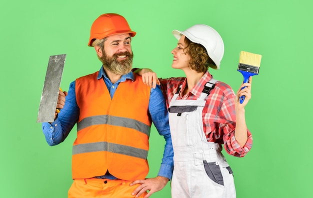 Preventive maintenance repair and building real estate deal couple of architect wear hardhat