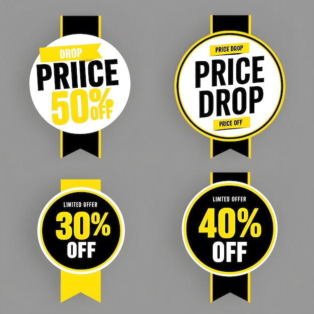 Photo price drop badge collection discount sale labels