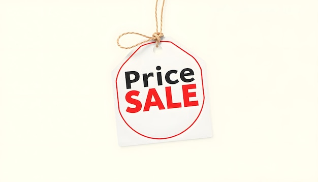 Price sale label tied with string Discount shopping day concept isolated with white highlights